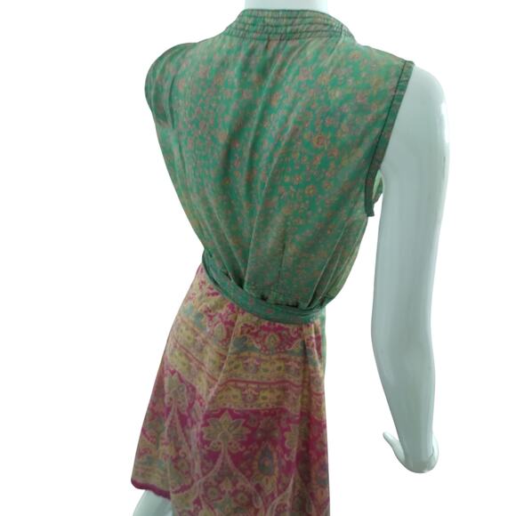 Y2k Vintage Urban Nomad Womens S/M 100%Silk Wrap Dress Cottagecore Patchwork - Picture 8 of 11